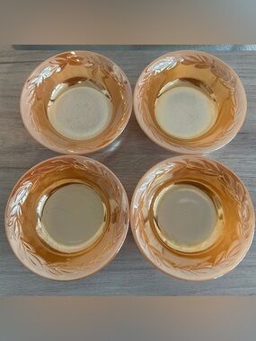 FireKing Gold Leaf Pattern Glass Bowls Set of 4